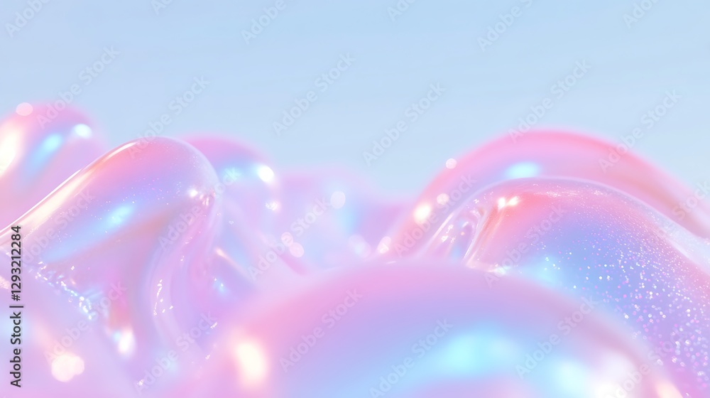 Poster soft glowing iridescent surface with pink and blue hues and smooth curves in a dreamlike abstract se