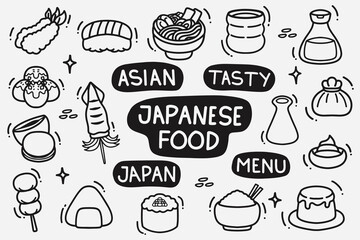 set of japanese food doodle good for background, wallpaper, element design, icon, printable, etc