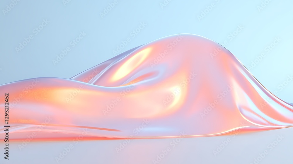 Poster soft iridescent fabric flowing gently over surface with smooth curves and subtle color transitions