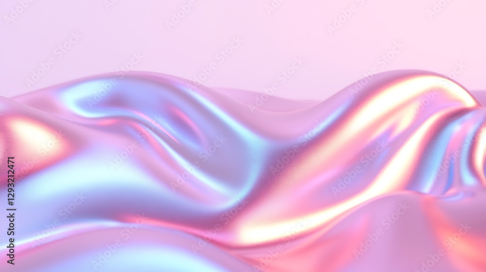 Poster soft iridescent fabric flowing in pastel colors with gentle curves and textures on a light backgroun