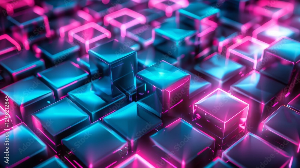 Aufkleber abstract neon glowing cubes background. abstract digital cubes . abstract background. abstract futur