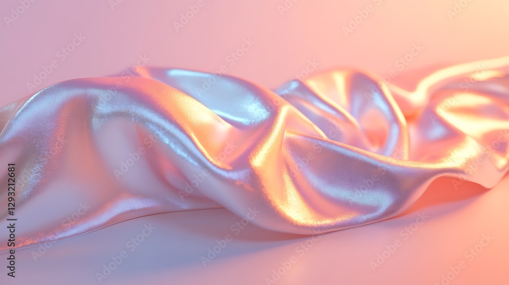 Poster soft iridescent satin fabric draped on a surface with gentle curves and light reflections in subtle 