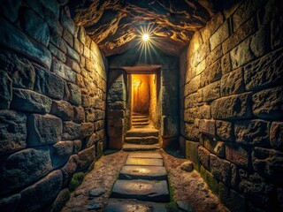 Mysterious Dark Underground Secret Passageway, Hidden Entrance, Night Exploration, Adventure, Concealed Path