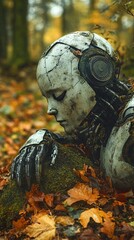 Defunct AI Humanoid Robot with a Hand Emerging from the Ground in the Wilderness