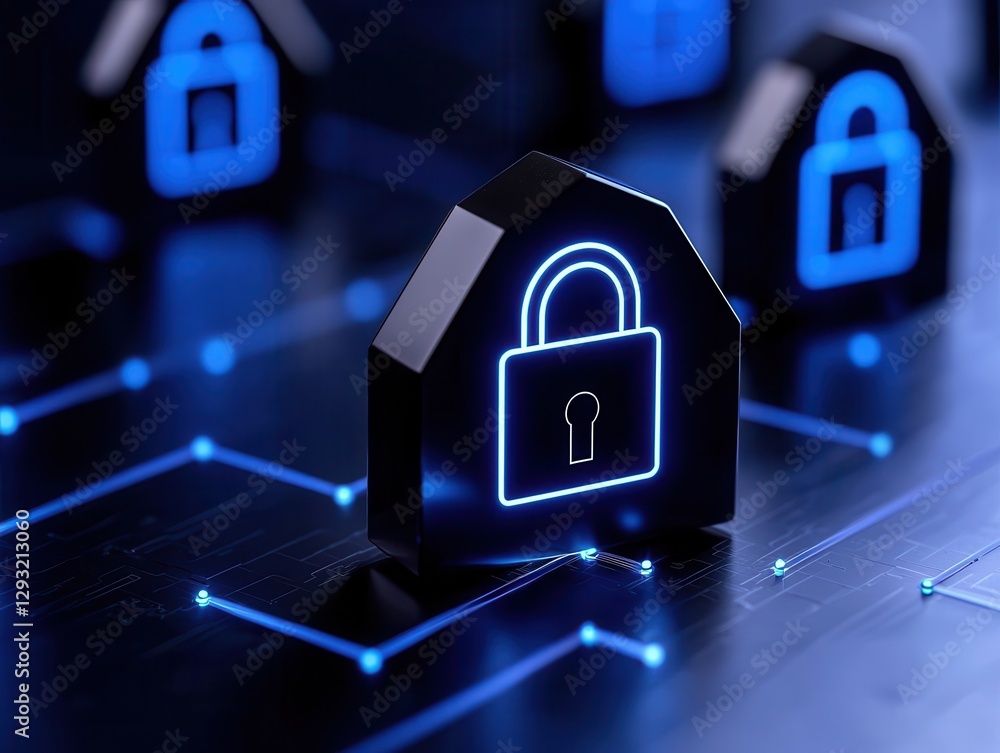 Poster digital padlocks connected by lines, symbolizing data security and protection in cyberspace.