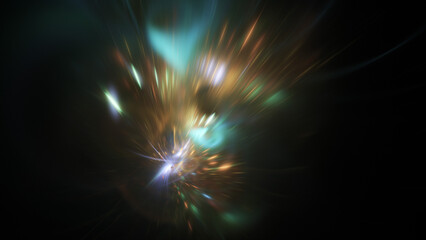 Abstract gold and blue blurred lights. Fantastic holiday background. Digital fractal art.