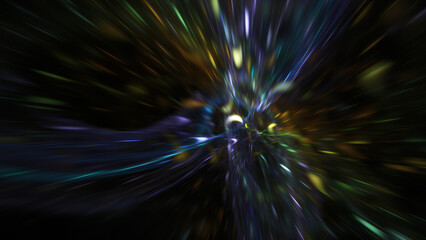 Abstract gold and blue blurred lights. Fantastic holiday background. Digital fractal art.