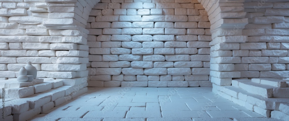 Canvas Prints seamless white stone brick wall texture with arches and illuminated background for architectural and