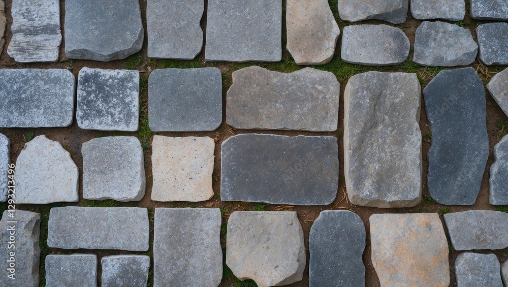 Poster abstract stone paving stones arranged on a ground surface creating a textured outdoor background des
