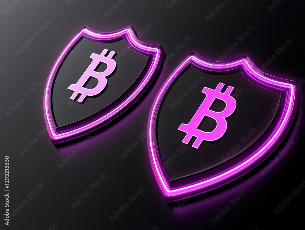 Poster digital shields representing cryptocurrency security and protection concepts.