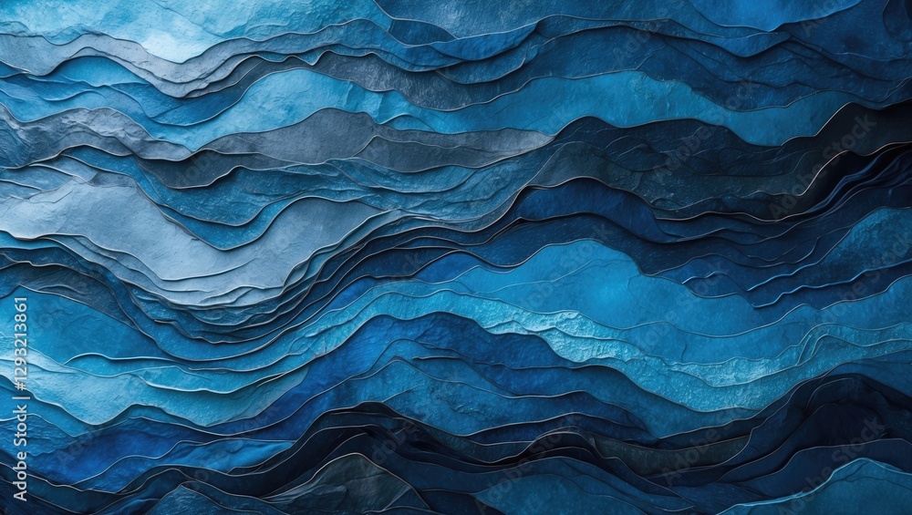 Poster abstract ocean waves background in various blue shades showcasing textured layers and depth for crea