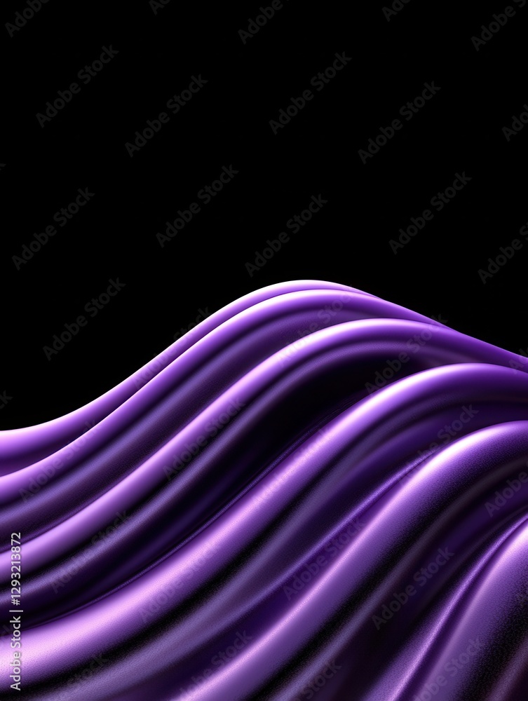 Poster dynamic purple waves flowing in a smooth pattern on a black background.
