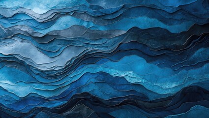 Obraz premium Abstract ocean waves background in various blue shades showcasing textured layers and depth for creative design projects.