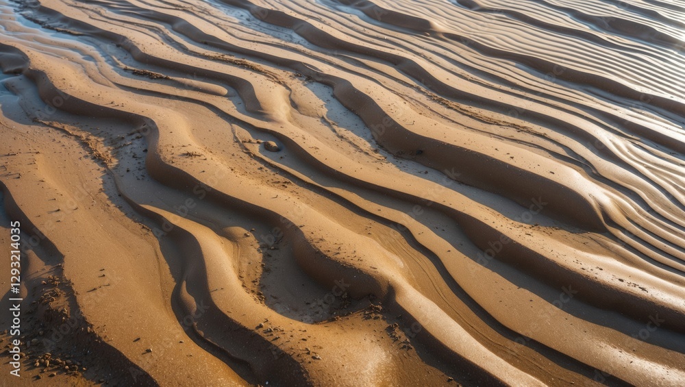 Aufkleber rippling patterns on wet sand creating a textured beach background showcasing natural coastal format