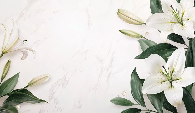 White Lilies on Marble Background