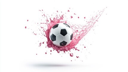 Soccer Ball in Dynamic Pink Splash on White Background