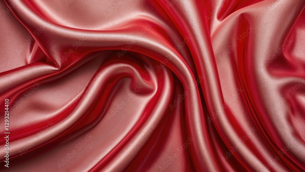 Aufkleber red satin silk fabric with elegant wavy folds creating an abstract smooth texture suitable for luxur