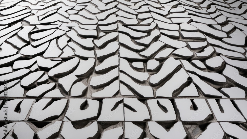 Poster abstract close-up of textured white floor tiles creating a distinctive pattern with irregular shapes