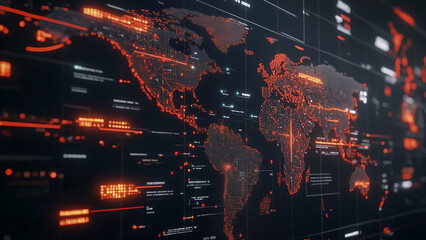 Obraz premium digital world map with glowing data points and futuristic interface elements