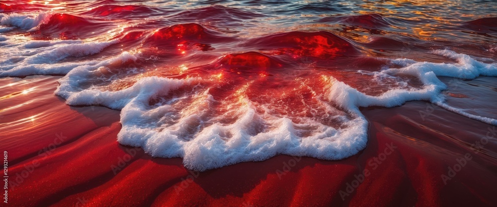 Poster vibrant red water with stunning sand waves and colorful reflections creating an inviting background 