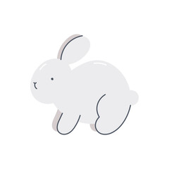 Cute white bunny. Flat cartoon vector illustration isolated on white background. For card, posters, banners, printing on the pack, printing on clothes, fabric, wallpaper, textile or dishes.