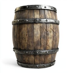 Fototapeta premium a rustic wooden barrel with metal hoops on a white background