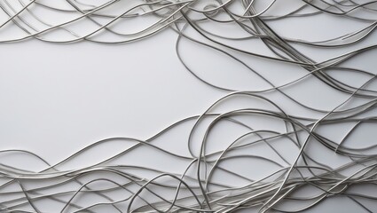 Abstract composition of intertwined metal threads on a minimalistic white background highlighting texture and modern design elements.