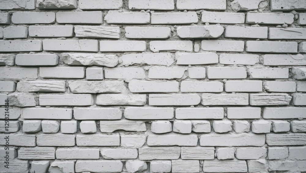 Poster white textured brick wall background with uneven bricks showcasing a rustic and clean pattern suitab