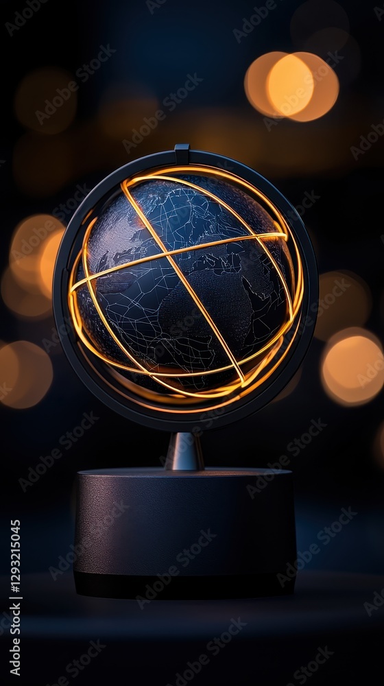 Poster elegant illuminated globe with a modern design on soft bokeh background.