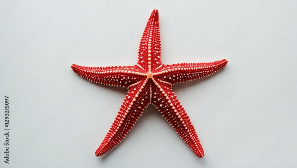 Poster vibrant red starfish isolated against white background with space for text or design elements