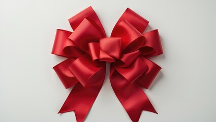 Elegant red ribbon bow isolated on white background perfect for gifts, decorations or festive occasions in a square format.