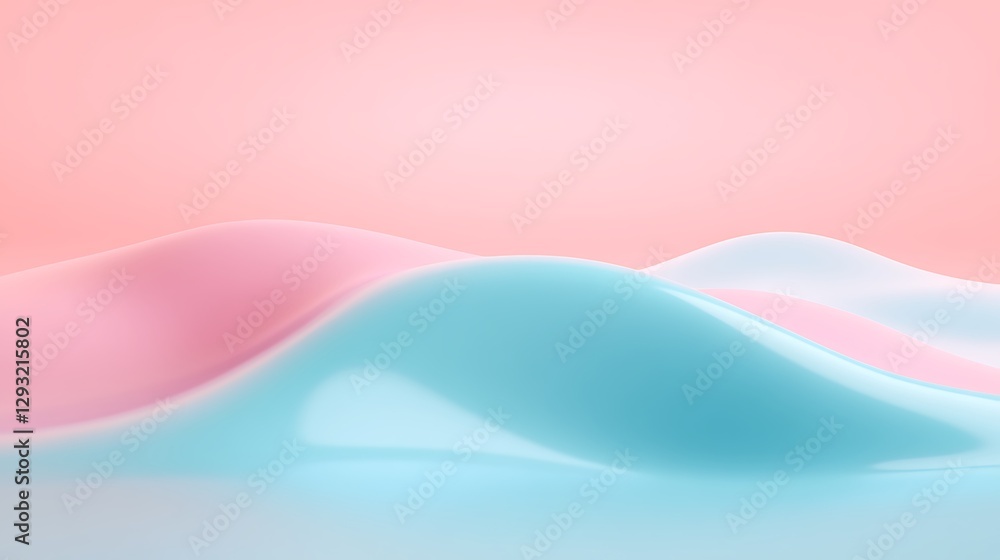 Poster soft pastel waves of pink and blue with smooth curves against a subtle gradient background for creat
