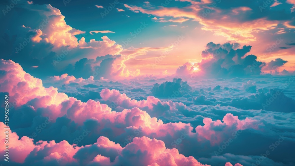 Poster serene rolling clouds with vibrant colors over a soft sky at sunset ideal for backgrounds and textur