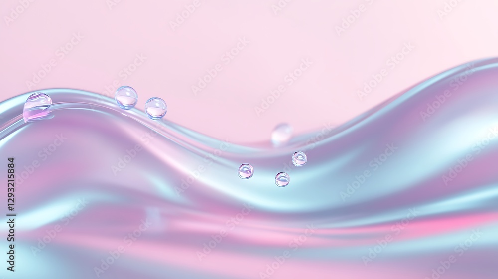Poster soft pastel waves with floating water droplets in a calm and serene environment