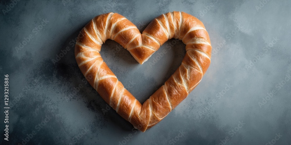 Aufkleber heart-shaped bread roll on gray background with space for text or branding