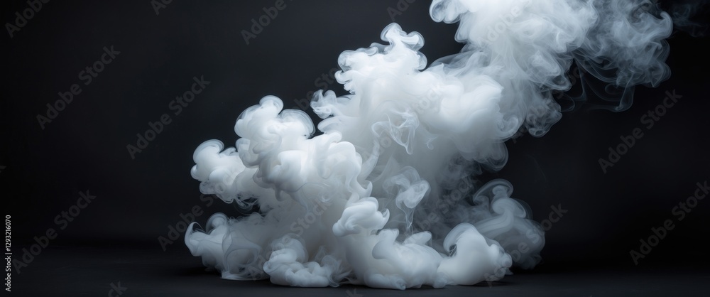 Poster white smoke forming artistic patterns against a dark background creating a dramatic texture for vari