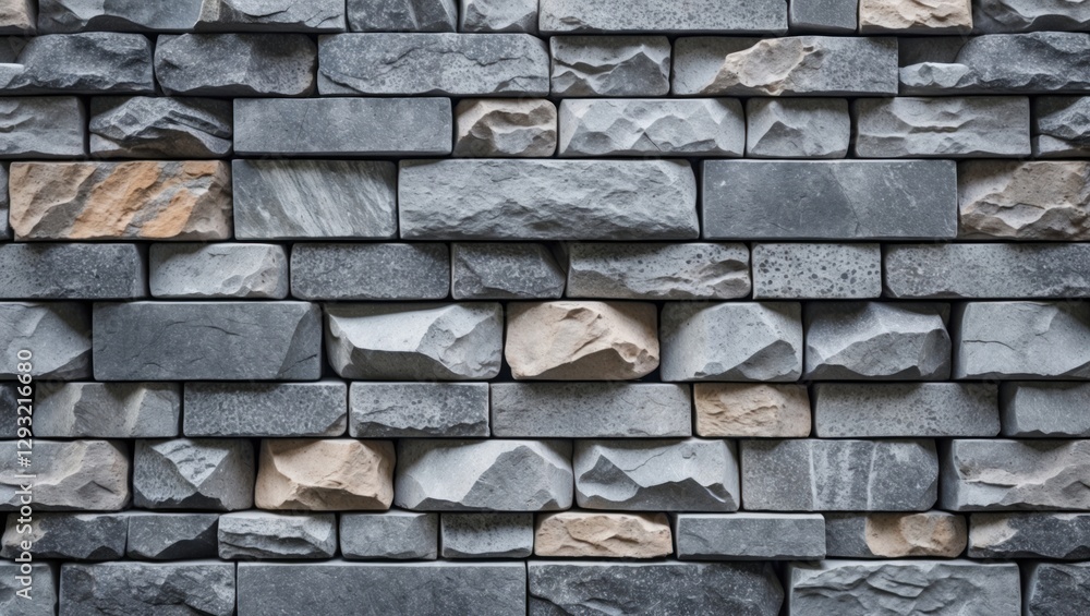 Poster gray stone wall texture featuring mixed sizes of stones in a striped pattern ideal for architectural