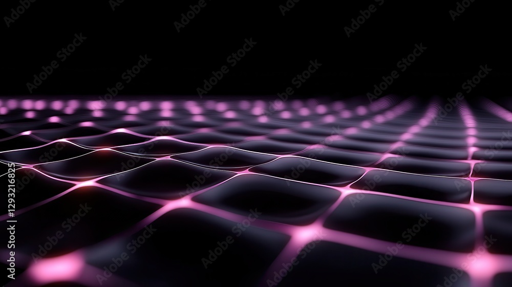 Poster futuristic abstract pattern with glowing pink lines on a dark background.