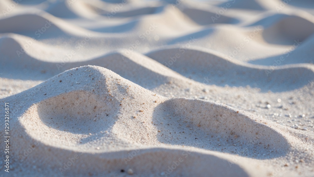 Poster closeup of undulating white sand texture on a beach creating a serene backdrop ideal for travel and 