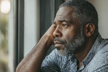 Man In Deep Thought: Depressed African American Middle Aged Male in Crisis