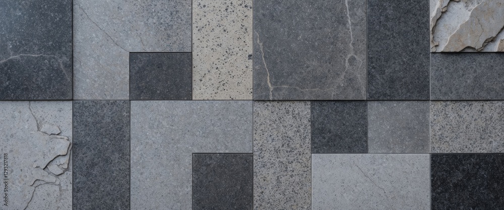 Poster geometric gray granite stone pattern with varied textures suitable for urban design and architectura