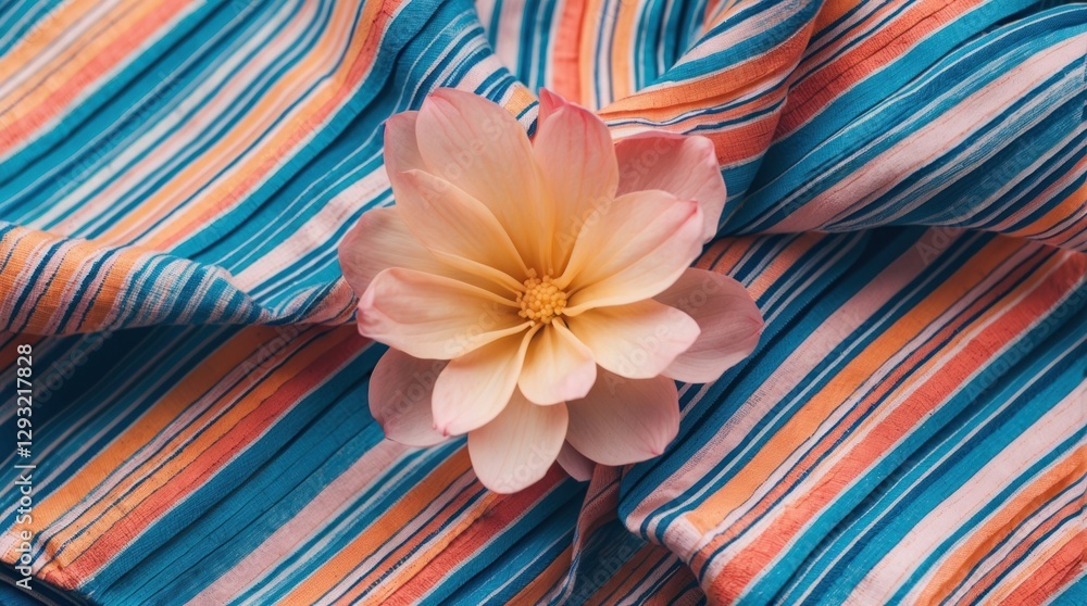 Aufkleber vibrant striped fabric with soft flower accent creating an elegant and colorful textile background f