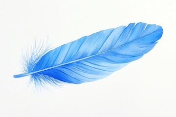 Blue Feather Elegantly Painted in Soft Watercolor Style
