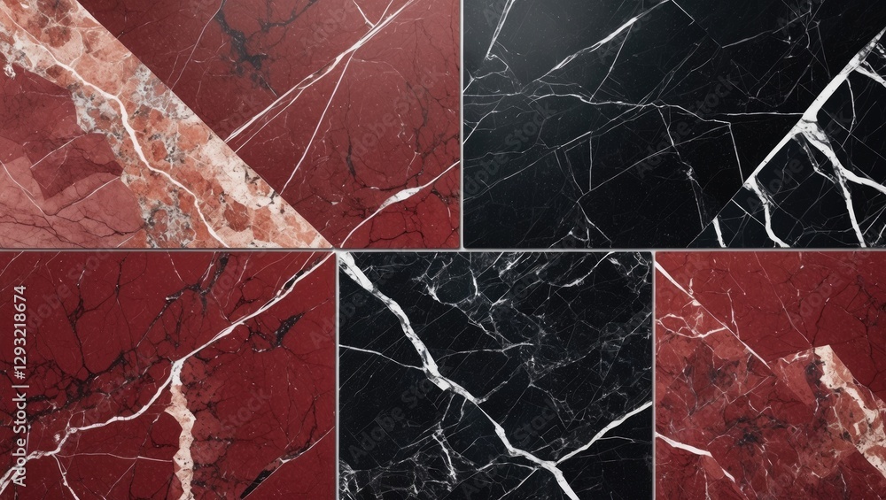 Poster elegant red and black marble texture showcasing intricate patterns in flooring tiles ideal for luxur