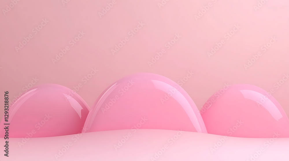 Poster soft pink bubbles on a smooth surface with a subtle gradient background for artistic or commercial u