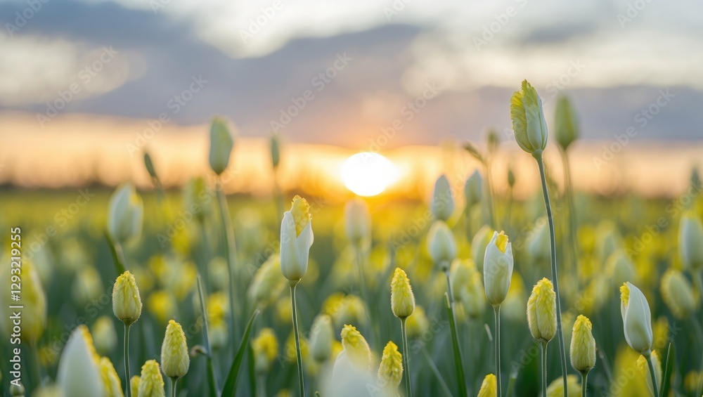 Poster golden rapeseed field at sunset with bokeh effect natural background and copy space for text ideal f