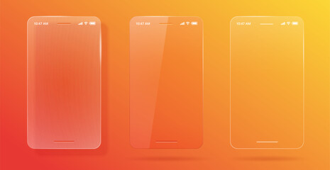 Cell phone screen frame glass protector transparent set for mobile app modern interface graphic illustration design, ui ux cellphone smartphone display mockup blank modern shape post text copy space