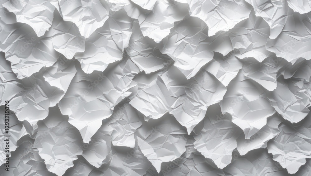 Poster crumpled white paper texture close-up showing intricate folds and high-resolution details ideal for 