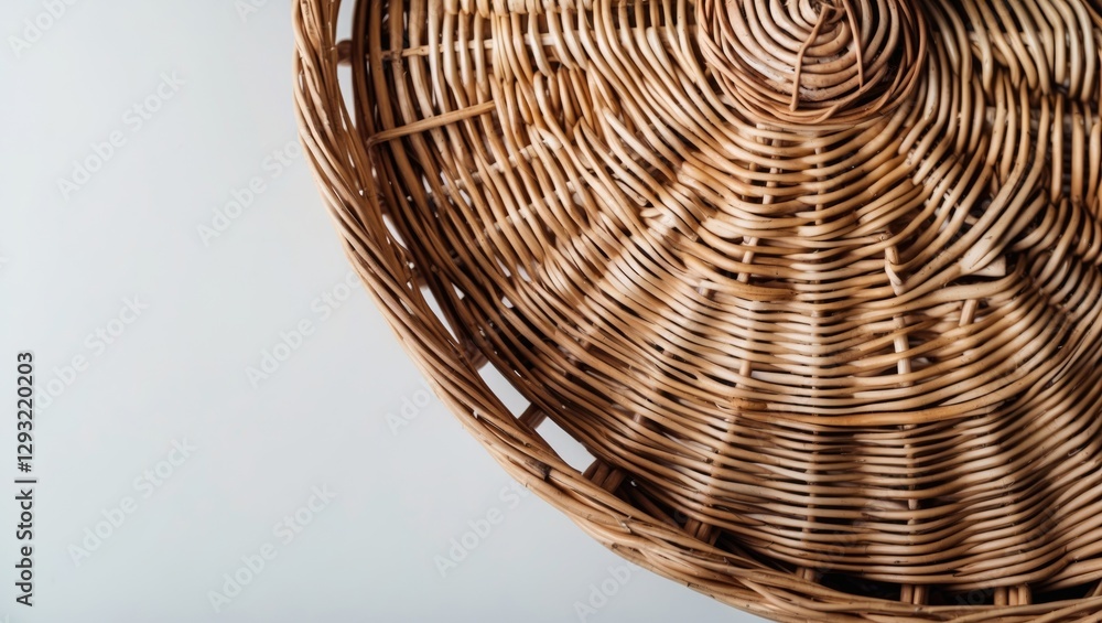 Aufkleber natural wicker basket close-up displaying intricate weave pattern against a bright white background