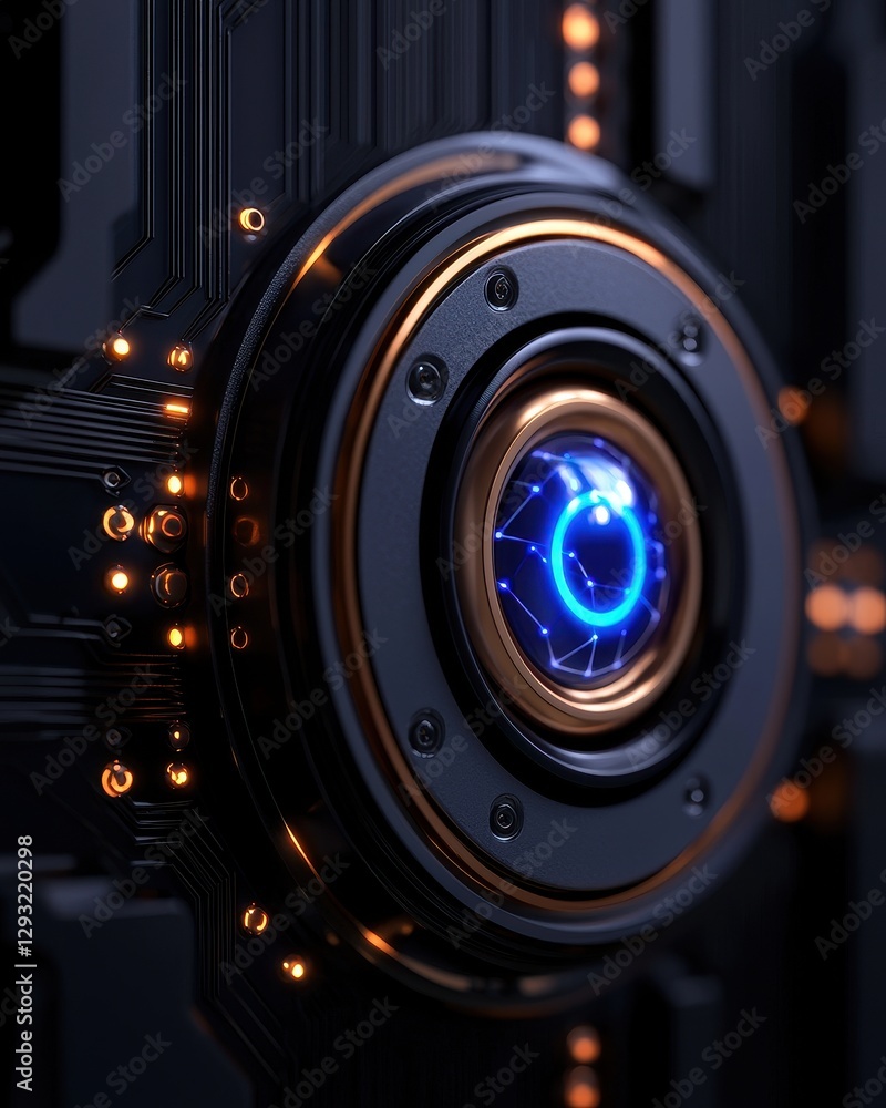 Poster futuristic circuit detail showcasing glowing elements and vibrant patterns.